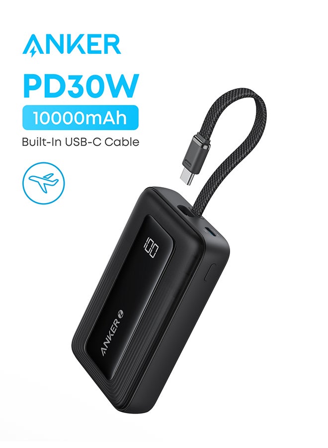 Zolo Power Bank, 10,000mAh 30W High-Speed Portable Charger with Built-In USB-C Cable, Battery Pack For iPhone 17/17 Air/17 Pro/17 Pro Max/16 Series, Galaxy, and More (Black, 10000 mAh)